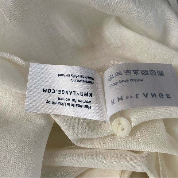 KM by Lange Cream Cotton Button Front Top Blouse - Picture 6 of 8